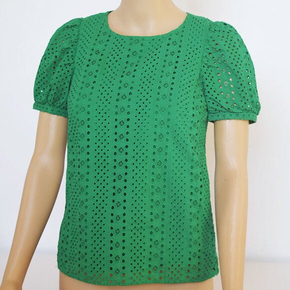 "5/$35" Beautiful Emerald Green Eyelet Puff-Sleeve Top From J. Crew - Picture 5 of 10